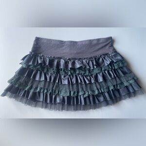 Vintage Y2K Ruffle Tiered Mesh Lace Tutu Mini Skirt in Gray Blue sz S/M